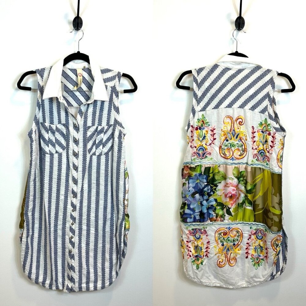 Anthropologie Cyrena Embroidered Sleeveless Boho Blouse Top‎ Womens Size Medium